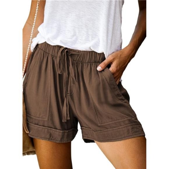 Womens Comfy Drawstring Casual Elastic Waist Pocketed Shorts - Picture 1 of 5
